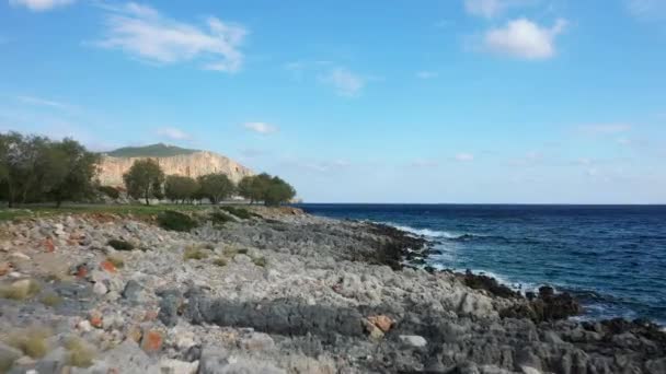 Rocky Beaches Facing Monemvasia Europe Greece Peloponnese Arcadia Summer Sunny — Stock Video