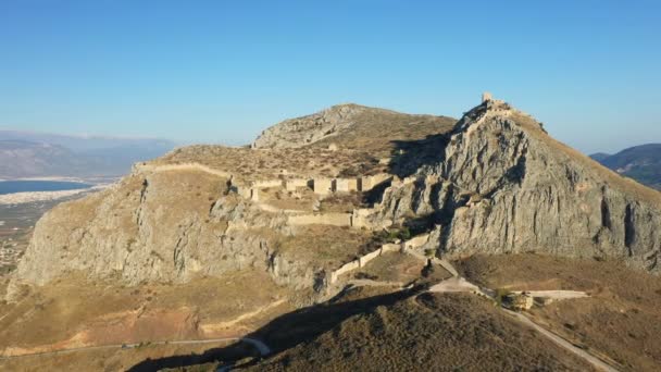 Une Route Mène Acrocorinthe Antique Majestueux Europe Grèce Péloponnèse Vers — Video