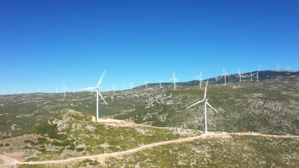 Wind Turbines Mountain Europe Central Greece Thisbe Summer Sunny Day — Stock Video