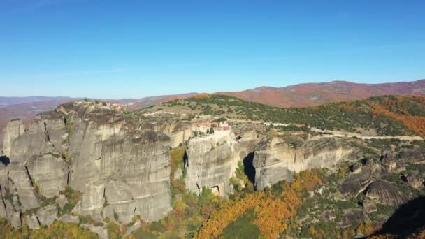 Метеорные Монастыри Европе Греции Фессалии Осенью Солнечный День — стоковое видео