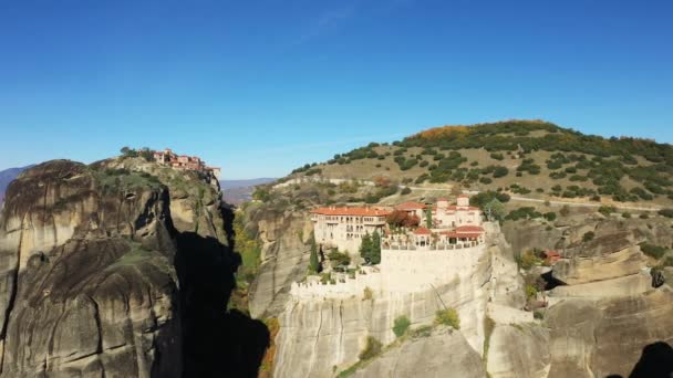 Der Große Meteor Und Das Varlaam Kloster Europa Griechenland Thessalien — Stockvideo