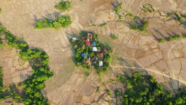 一个传统的老挝村庄 位于亚洲旱稻田里 Khammouane 在一个阳光灿烂的日子里 朝泰国走去 — 图库视频影像