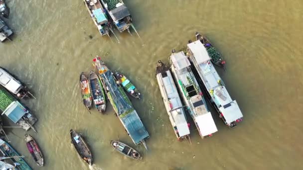 Les Clients Approchent Magasin Cai Rang Floating Market Asie Vietnam — Video