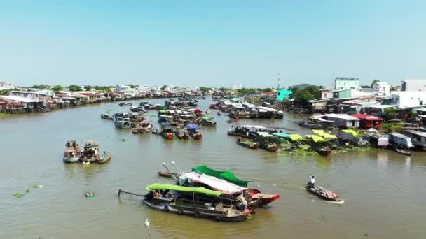 Les Nombreux Bateaux Formant Marché Flottant Cai Rang Asie Vietnam — Video