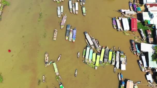 Mercado Flotante Cai Rang Desde Cielo Asia Vietnam Delta Del — Vídeo de stock