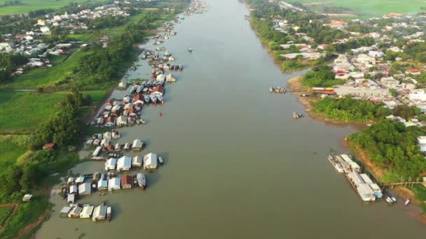 Villaggio Galleggiante Chau Doc Sul Fiume Mekong Asia Vietnam Nel — Video Stock