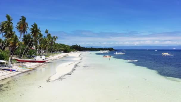 Båtarna Förtöjda Utkanten Sandstranden Asien Filippinerna Bohol Island Panglao Sommaren — Stockvideo