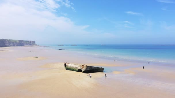 Beach Arromanches Les Bains Europa Frankrike Normandie Calvados Sommaren Solig — Stockvideo