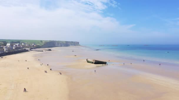 Beach Arromanches Les Bains Evropa Francie Normandie Calvados Létě Slunečného — Stock video
