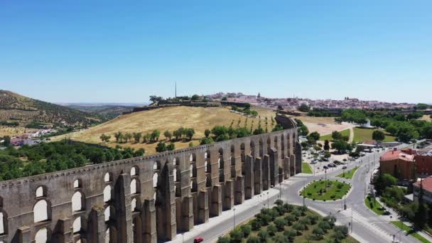 Elvas Aqueduct Avrupa Portekiz Alentejo Portalegre Güneşli Bir Yaz Gününde — Stok video