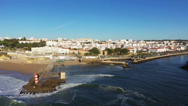 Lagos Centrum Och Dess Befästningar Europa Portugal Algarve Mot Albufeira — Stockvideo
