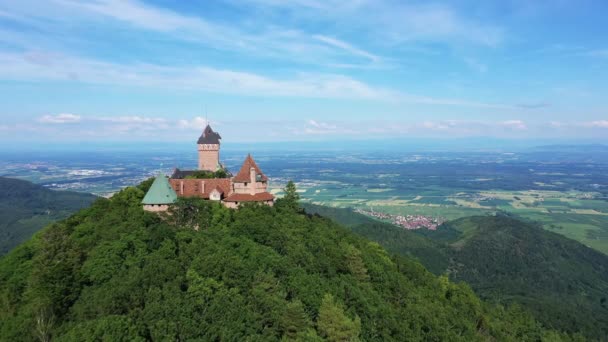 Haut Koenigsbourg Castle Forest Green Countryside Europe France Alsace Bas — Stok video