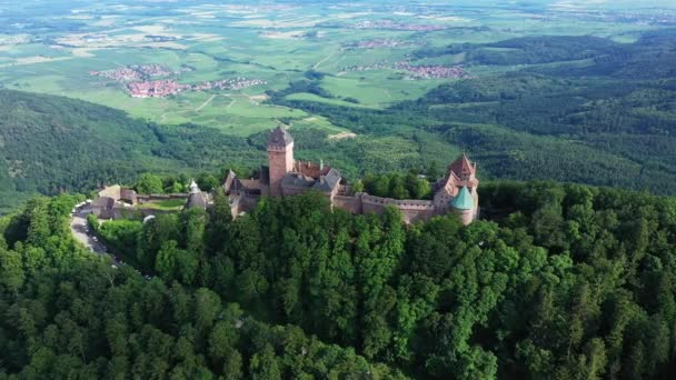 Haut Koenigsbourg Castle Лісі Зелених Сільських Районах Європі Франції Ельзасі — стокове відео