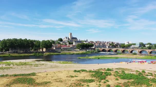 Cidade Nevers Sua Ponte Nas Margens Loire Europa França Borgonha — Vídeo de Stock