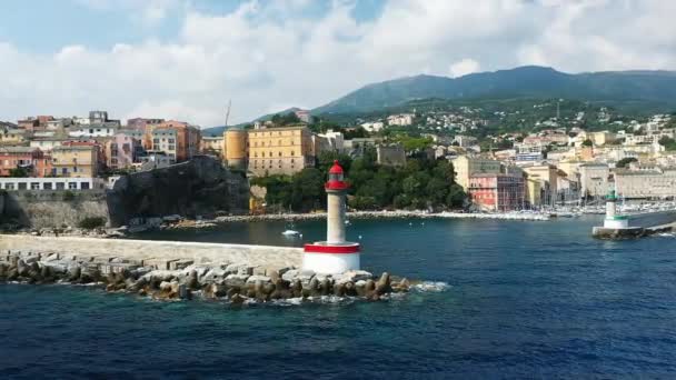 City Bastia Its Port Foot Mountains Europe France Corsica Mediterranean — Stockvideo