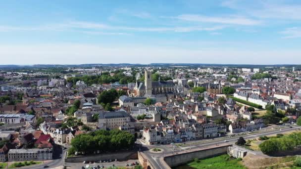 Stad Nevers Haar Brug Aan Oevers Van Loire Europa Frankrijk — Stockvideo