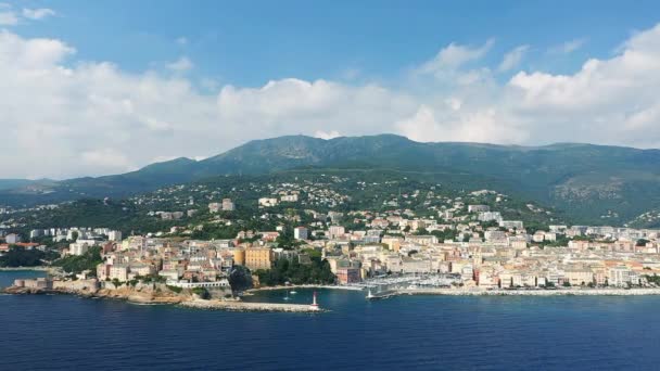 Die Stadt Bastia Und Ihr Hafen Fuße Der Berge Europa — Stockvideo