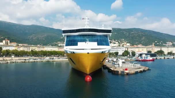 Staden Bastia Och Dess Hamn Vid Foten Bergen Europa Frankrike — Stockvideo