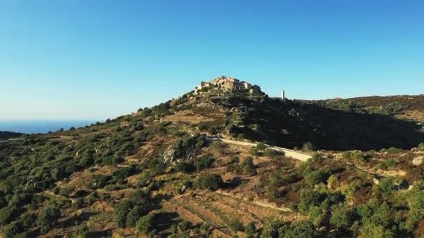 Město Sant Antonino Uprostřed Suchých Zelených Hor Evropě Francii Korsice — Stock video