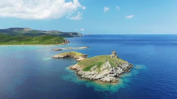 Tamarone Beach Green Countryside Europe France Corsica Bastia Mediterranean Sea — Video