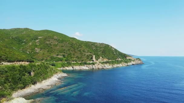 Genoese Tower Osse Green Countryside Europe France Corsica Bastia Mediterranean — Stok video
