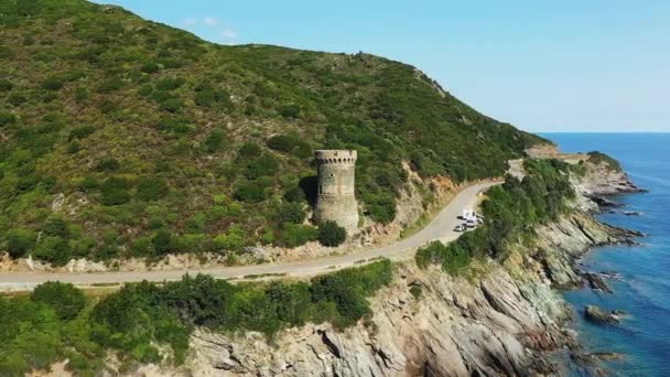 Genuese Toren Van Osse Het Groene Platteland Europa Frankrijk Corsica — Stockvideo