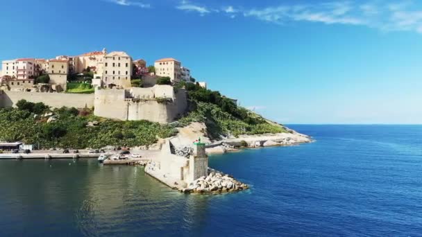 City Calvi Its Medieval Fort Foot Green Mountains Europe France — Stockvideo