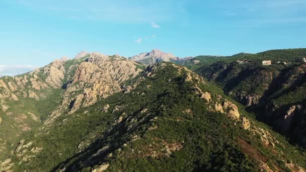Het Dorre Landschap Tussen Bergen Groene Bossen Europa Frankrijk Corsica — Stockvideo