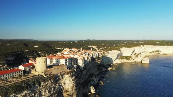Town Bonifacio Chalk Cliffs Green Countryside Europe France Corsica Ajaccio — Stockvideo