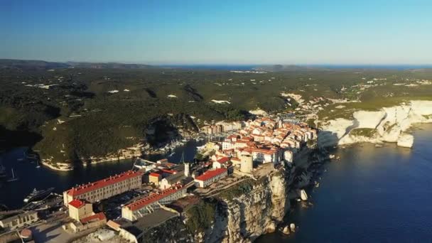 Town Bonifacio Chalk Cliffs Green Countryside Europe France Corsica Ajaccio — 图库视频影像