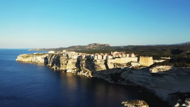 Town Bonifacio Chalk Cliffs Green Countryside Europe France Corsica Ajaccio — Stock videók