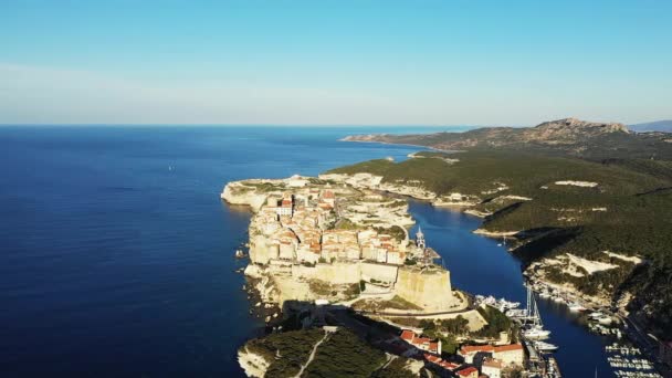 Town Bonifacio Chalk Cliffs Green Countryside Europe France Corsica Ajaccio — Video