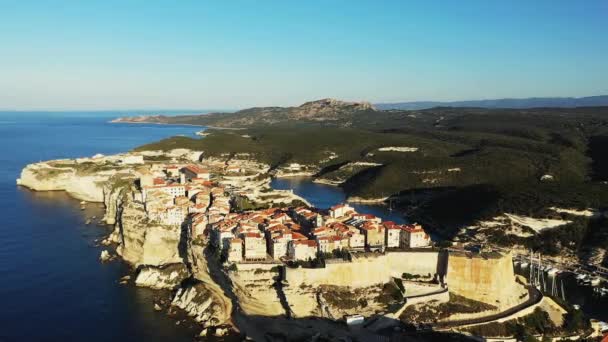 Town Bonifacio Chalk Cliffs Green Countryside Europe France Corsica Ajaccio — 图库视频影像