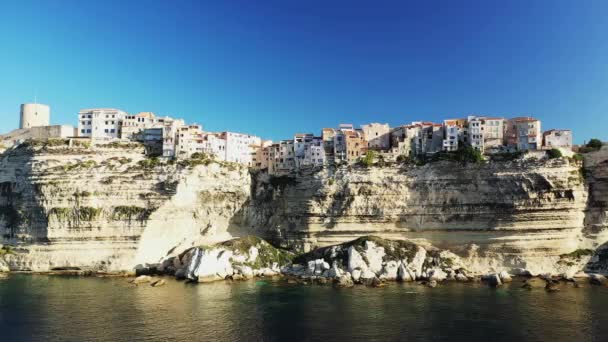 Town Bonifacio Chalk Cliffs Green Countryside Europe France Corsica Ajaccio — Stock videók