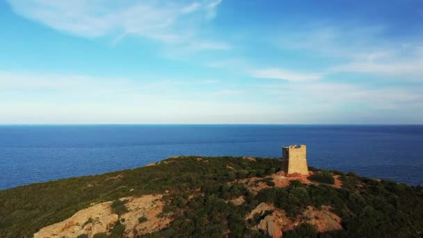 Genoese Tower Rocky Island Pinarello Europe France Corsica Ajaccio Mediterranean — 图库视频影像