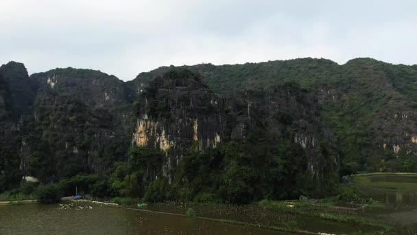 Karstgipfel Und Reisfelder Auf Dem Land Richtung Ninh Binh Asien — Stockvideo