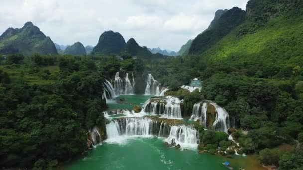 Die Wunderschönen Ban Gioc Wasserfälle Der Grenze China Asien Nordvietnam — Stockvideo