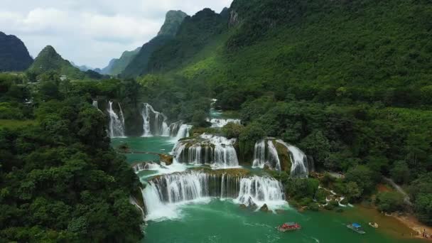Красивые Водопады Ban Gioc Границе Китаем Азией Северным Вьетнамом Цао — стоковое видео