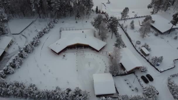 Beautiful winter drone footage over forest and lake — Vídeo de Stock