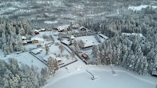 Belos pinheiros de inverno e lago congelado na Rússia — Fotografia de Stock