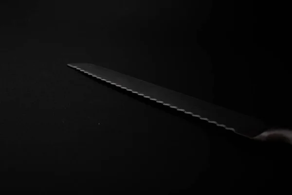 Knives Made Metal Silver Lie Black Background Glare Light — Foto de Stock