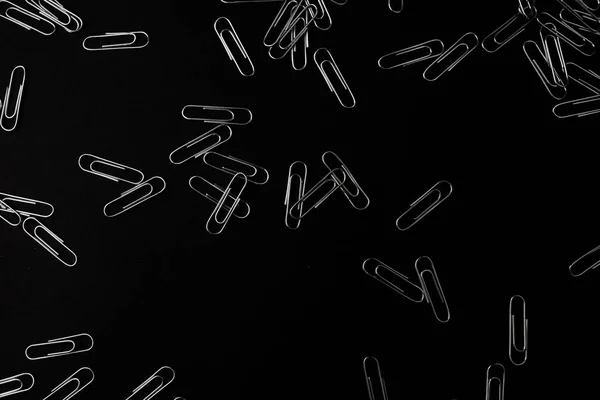 Metal Paper Clips Lie Black Background — Photo