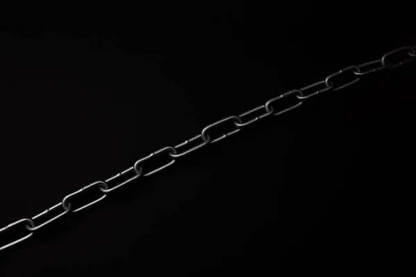 Large Gray Metal Chain Lies Black Background — Stock Photo, Image