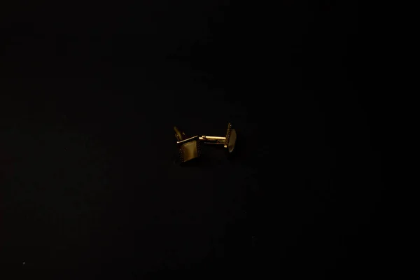 Gold Men Cufflinks Stones Lie Black Background — Stock Photo, Image