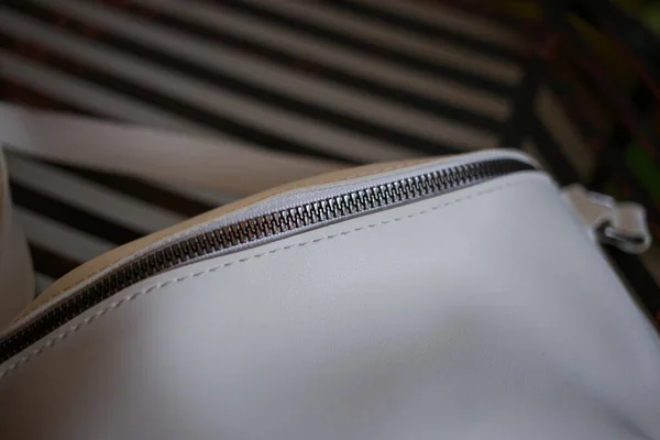 White Leather Bag Details Minimalism — Stock Photo, Image