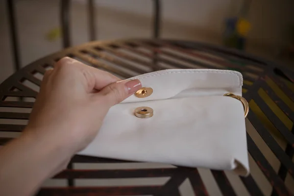 White Leather Bag Details Minimalism — Stock Photo, Image