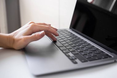 Dizüstü bilgisayarda yazan kadın, ofis çalışanı.