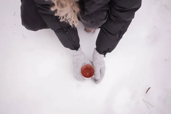 Taza Manos Con Guantes Invierno —  Fotos de Stock