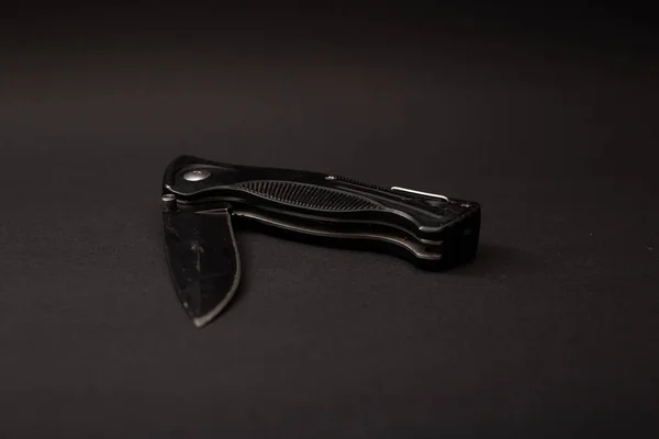Cuchillo Caza Negro Fondo —  Fotos de Stock