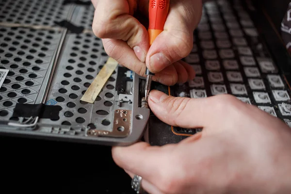 Man repairs laptop by himself, computer repair
